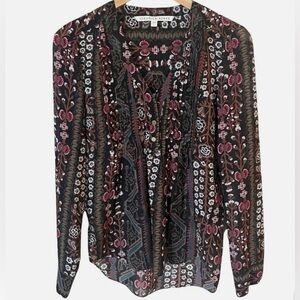 Veronica Beard Lowell Women's Blk Floral Blouse - Paisley Sheer V-neck Sz8